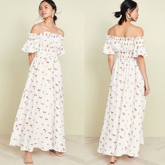 All things mochi nana off the shoulder embroidered linen maxi dress size small S - Picture 3 of 12